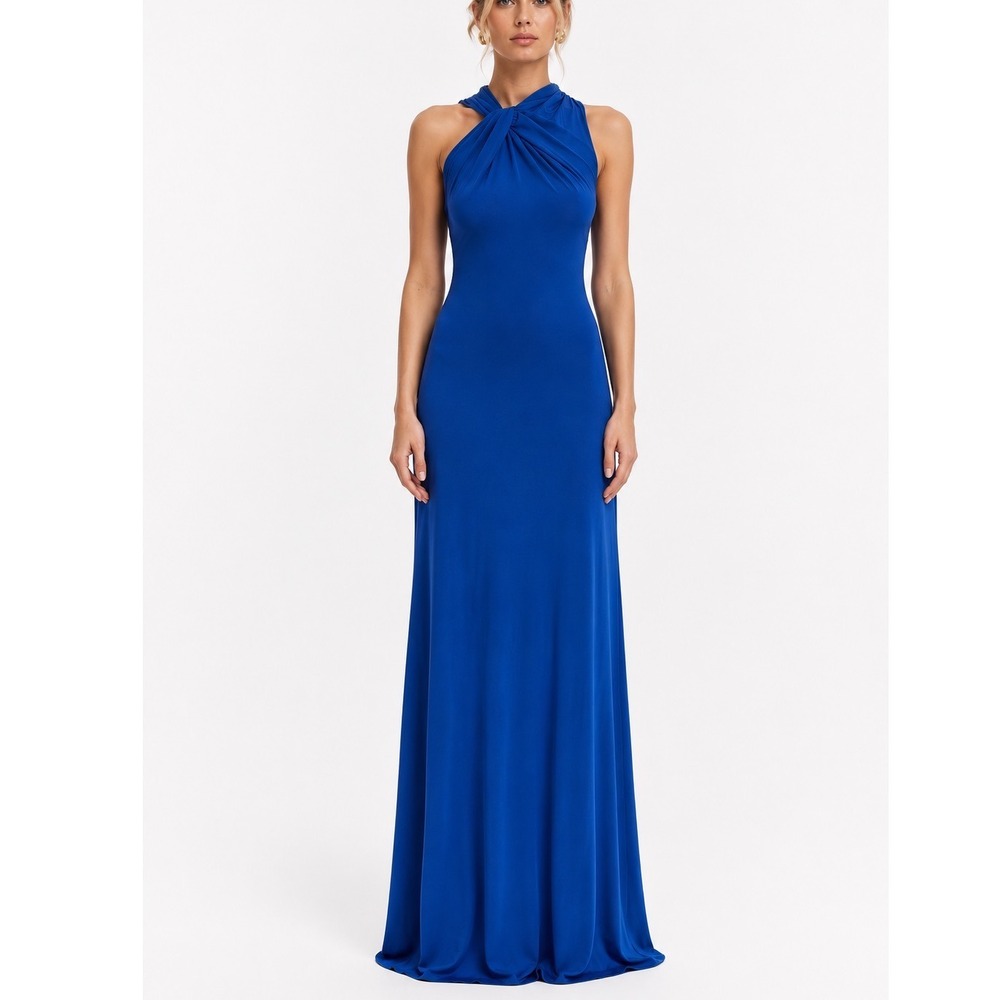 MESHKI New Marlee Asymmetrical Maxi Dress Women's Medium Cobalt Formal Gala Gown